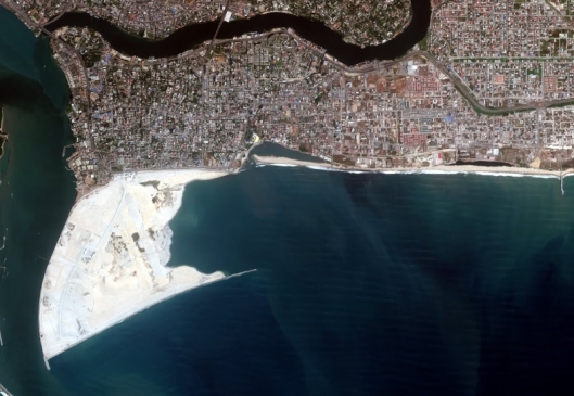 Satellite view of Eko Atlantic island so far. How will it look in the future?